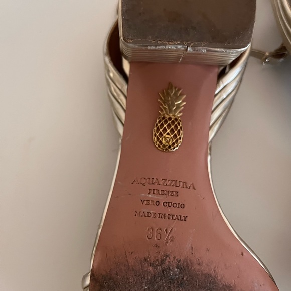 Aquazzura Sundance Leather Sandal, Gold, Size 36.5 - Picture 7 of 9